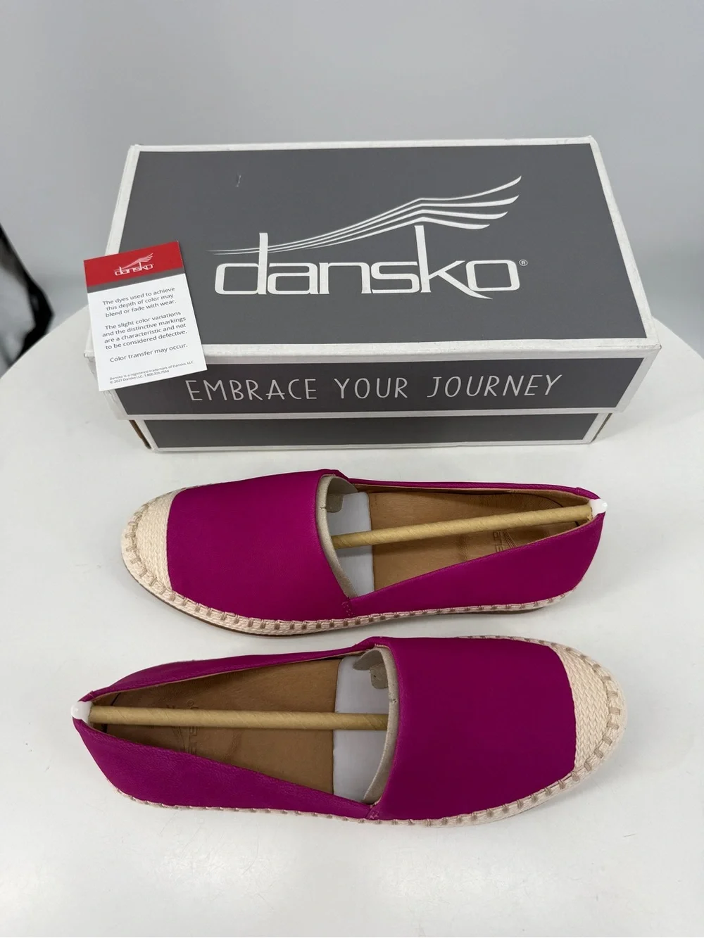 Dansko Fuschia Lesley Nubuck Leather Jute Trim Slip On Espadrilles NEW 5.5/6EU36